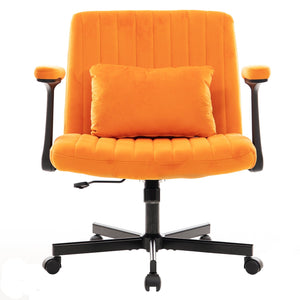 English Elm Orange Velvet Criss Cross Office Chair with Wheels - Ergonomic Swivel, Adjustable Tilt, Plush Pillow Support W3394P336174
