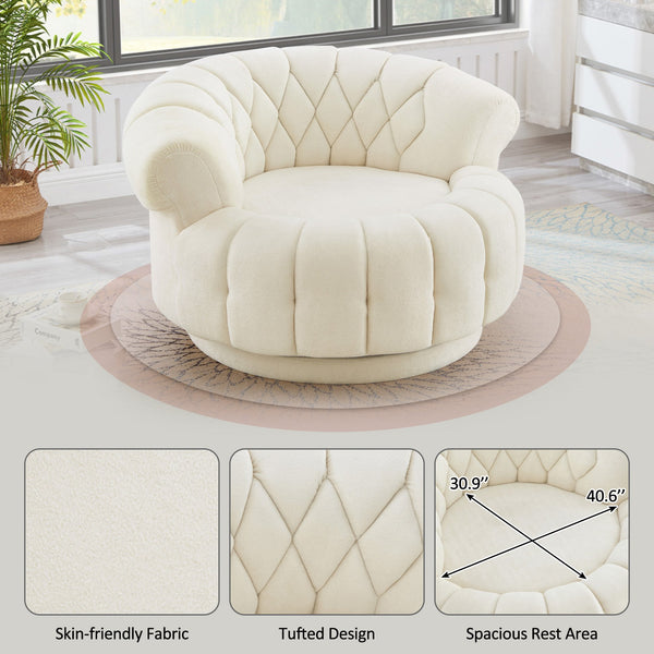 English Elm Swivel Barrel Accent Chair Chenille Tufted Round Club Seat for Living Room Lounge Beige N719S002280A