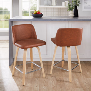English Elm Fixed-height Swivel Counterstools Faux Leather Seat Wood Frame Chrome Footrest Set B202S01769