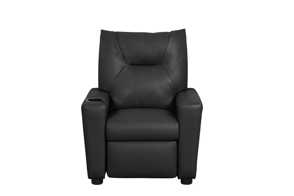 English Elm Evelyne Youth Pu Leather Recliner with Cupholder for Playroom or Bedroom Lounge Black B2749P413212