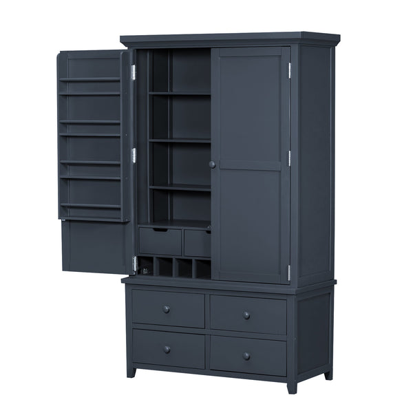 English Elm Topmax Freestanding Pine Wood Kitchen Pantry Cabinet with Wine Rack Gray SP000070AAE