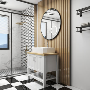 English Elm 32" Bathroom Vanity With Sink, Modern Solid Wood Cabinet For Small Spaces, Stylish Open Shelf Design W3151S00013
