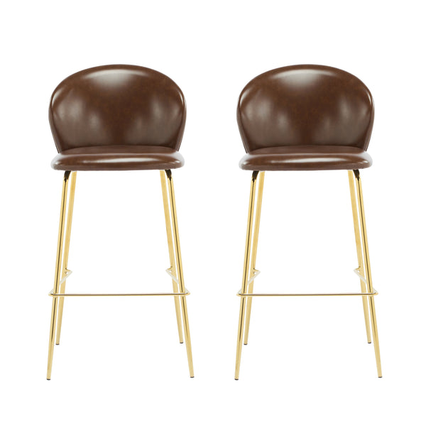 English Elm Christopher Knight Home® - Kira Upholstered Bar Stool Set of 2 — Stylish Low-Back Counter Seating with Cushioned Fabric and Metal Frame for Comfort and Stability Dark Brown,Gold N775P263305D