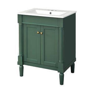 English Elm 24'' Modern Bathroom Vanity with Ceramic Basin, Solid Wood Frame, Soft-Close Doors, Ample Storage Green N710P190503F