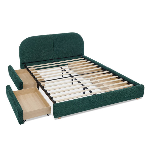 English Elm Queen Platform Bed Curved Headboard Circle Yarn Fabric with Four Wheeled Storage Drawers Green W487S00478
