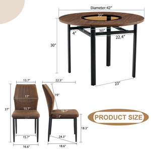 English Elm 42 Inch Round Dining Table Set Wood Grain Mdf Glass Inset with 4 Shell Chairs W1151S04475