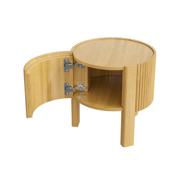 English Elm Round Fluted Rubberwood Side Table with Soft Close Storage for Modern Living Spaces N735P369881N