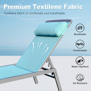 English Elm Patio Lake Blue 3-Piece Chaise Lounge Set — Aluminum Textilene Recliners, 5-Position Adjustable, Quick-Dry UV-Resistant 2 Chairs + Table W1859P225800