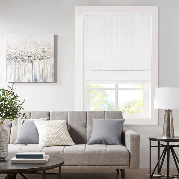 JLA Home Madison Park - Basketweave Cordless Room Darkening Roman Shade with Thermal Foam Backing for Energy Efficient Privacy White MP40-7223