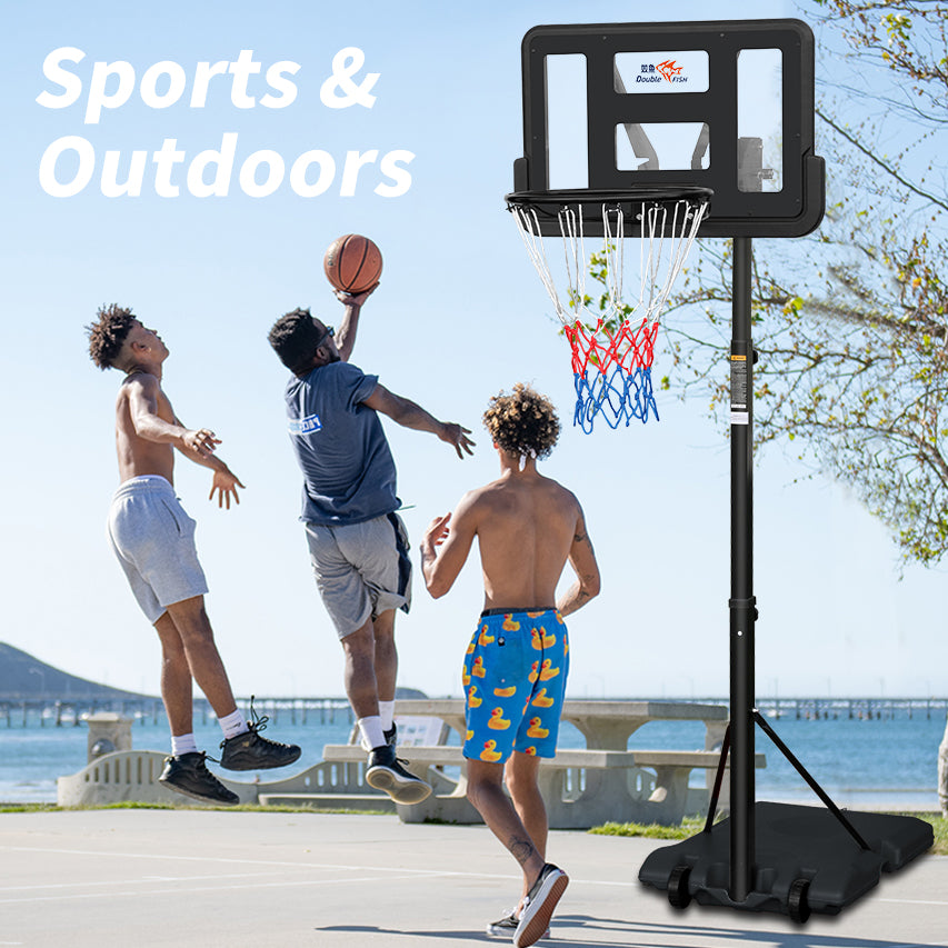 English Elm Double Fish Adjustable Basketball Hoop Portable Steel Frame Outdoor Backyard System W3087P251064