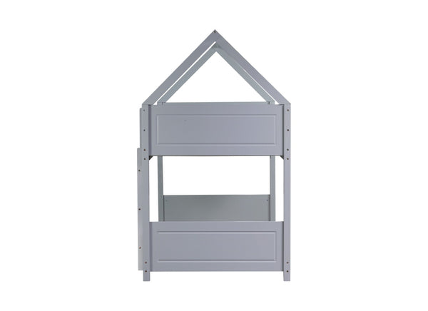 English Elm Twin House-Style Floor Bunk Bed With Safety Guardrails, Durable Rubberwood, And Fun Grey Finish W504P314947-GIGA