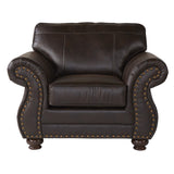 English Elm Leinster Faux Leather Upholstered Nailhead Sofa, Loveseat, and Chair Set