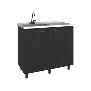 English Elm Napoles Freestanding Stainless Steel Utility Sink with Deep Basin for Laundry Rooms Black + Dark Walnut B200S00455