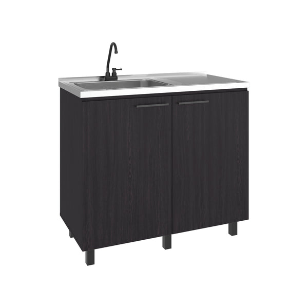 English Elm Napoles Freestanding Stainless Steel Utility Sink with Deep Basin for Laundry Rooms Black + Dark Walnut B200S00455