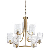 Hampton Hill Opulentia Modern/Contemporary 9-light Round Tiered Chandelier with Textured Glass Shades FB150-1190 Antique Brass