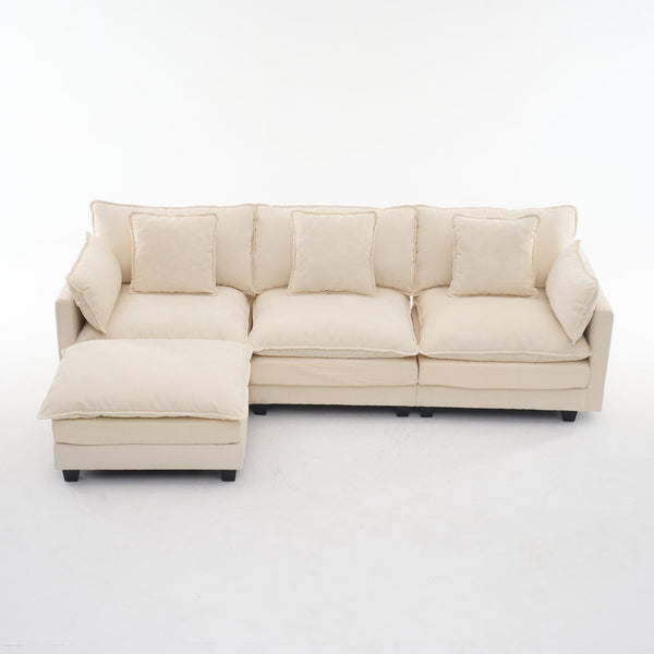 English Elm Beige Chenille Sectional Sofa with Modular Ottoman for Living Room or Studio Beige W2603S00001