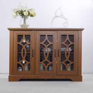 English Elm 48.66" Wide Tempered Glass Door Buffet Sideboard with Adjustable Shelves Dark Finish Dark Oak W2899P372745