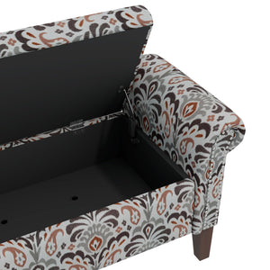 English Elm Wallen Traditional Upholstered Storage Ottoman Bench with Nailhead Trim and Vine Pattern Multi B127P409581
