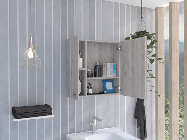 English Elm Kenya Medicine Cabinet with Mirror and Double Doors, 4 Interior Shelves for Organized Storage LIGHT GREY 28 L x 22 W x 5 H B128P148727