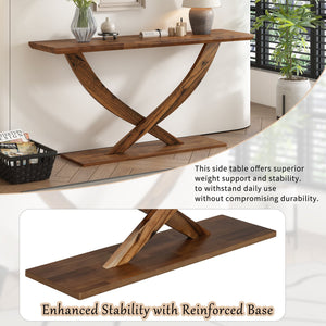 English Elm Mirod 57 Inch Acacia Veneer Console Table with Cross Leg Base for Entryway Brown N760P214643D