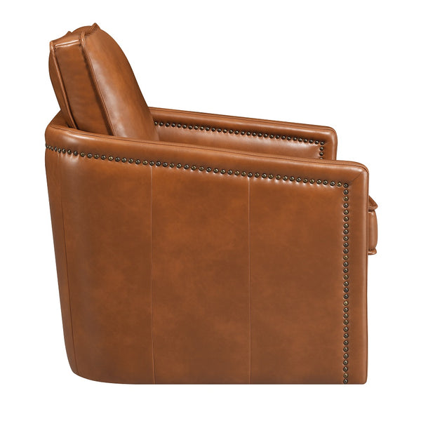 English Elm Brown Swivel Accent Chair with 180° Rotation, Leather-Aire, Down-Filled Cushions, Sturdy Base Comfort B062P209162