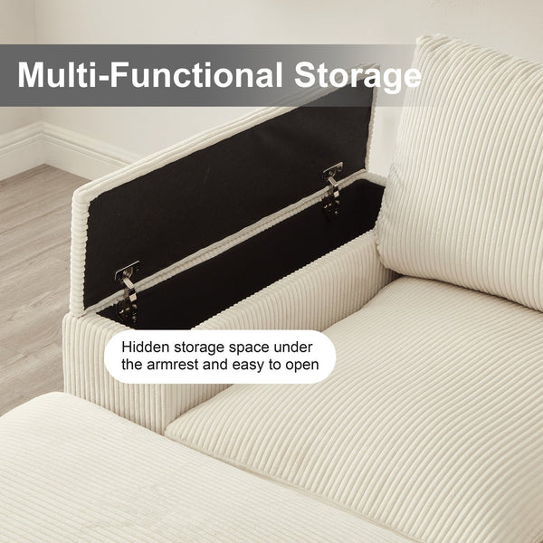 English Elm 122"l Corduroy Sectional with Dual Ottomans Modular U-shape Sofa for Modern Living Beige W1669S00020