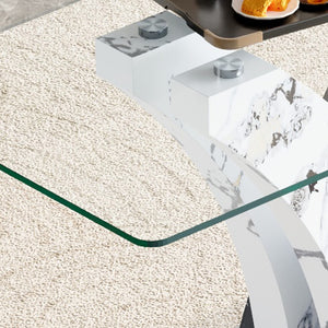 English Elm Table And Chair Set – Modern Glass Top Dining Table With 6 White Pu Chairs For Stylish Comfort W1151S03811-GIGA