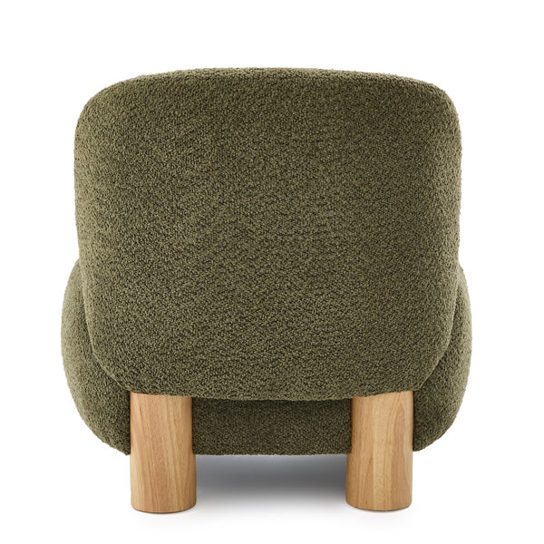 English Elm Boucle Rounded Accent Chair with Rubberwood Legs for Modern Minimalist Living Rooms Natural Wood,Olive Green N776P423410G