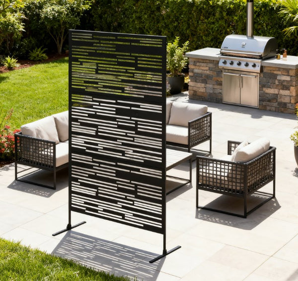 English Elm Metal Powder Coated Steel Trellis Screen Three Panel Rhombus Patio Garden Divider T3971P421213