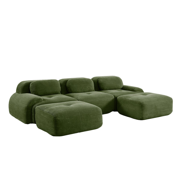 English Elm U-shaped Modular Sectional Corduroy Sofa with Wide Armrests for Living Room Comfort Olive Green W714S01259