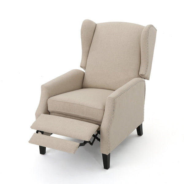 English Elm Christopher Knight Home® - Pushback Recliner Chair with Nailhead Trim and Wingback Design, Plush Fabric Comfort for Living Rooms Wheat 60760.00WHT