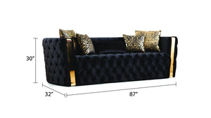 English Elm Naomi Luxurious 3PC Velvet Sofa Set in Black with Button Tufting, Gold Accents & Plush Support B009S01950