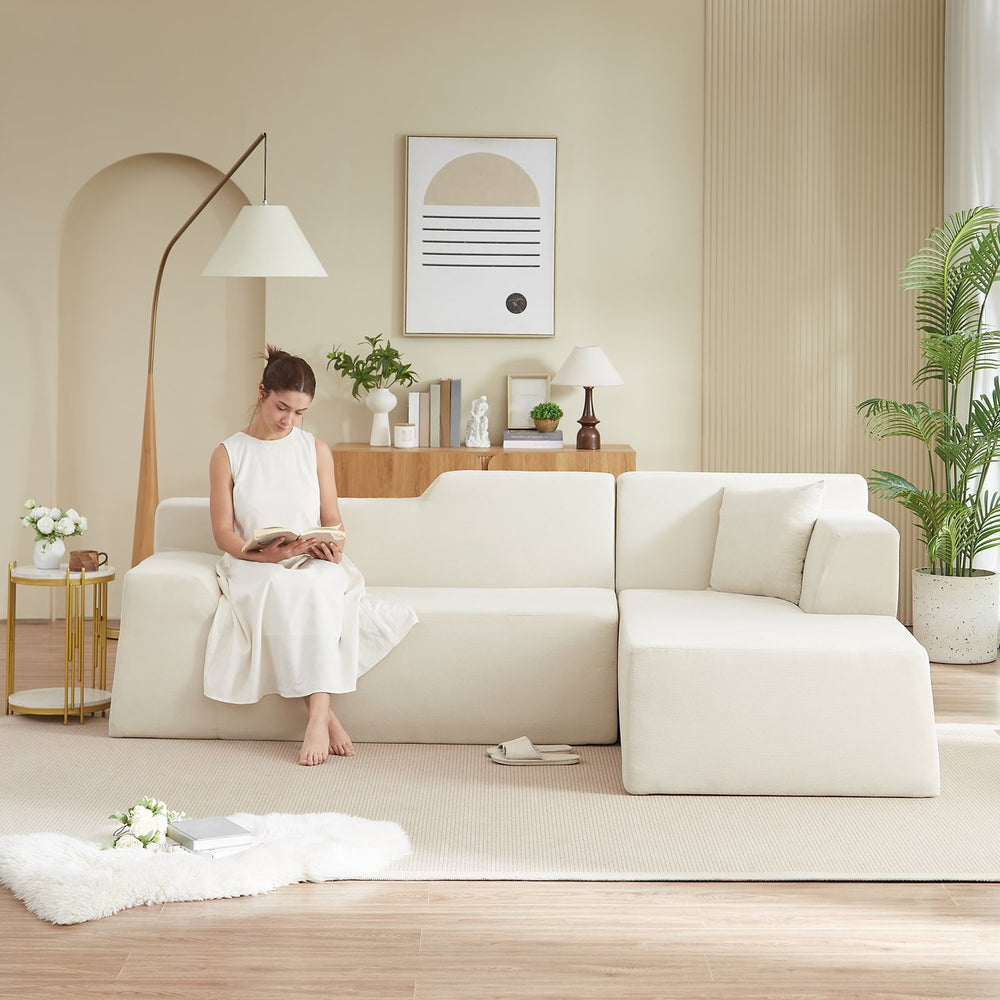 English Elm Modern Corduroy L-shaped Sectional Sofa with High Back for Minimalist Living Rooms W3396P415596