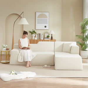 English Elm Modern Corduroy L-shaped Sectional Sofa with High Back for Minimalist Living Rooms W3396P415596