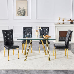 English Elm 51-inch Tempered Glass Rectangular Dining Table Electroplated Metal Base Open Plan Gold W3875S00003