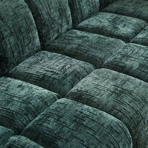 English Elm Chenille Cloud Sofa with Quilted Checkered Cushions and Piano Key Backrest Design Green W834P442226