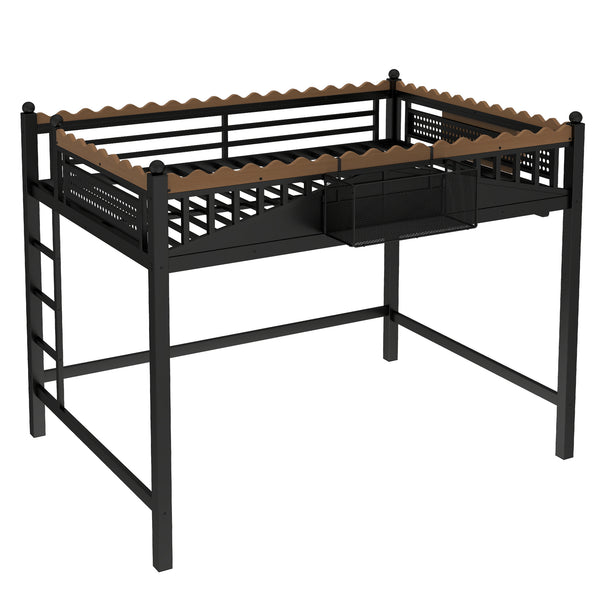 English Elm Full Size Metal Loft Bed with Built-in Shelving for Teen or Studio Bedroom W1580S00381