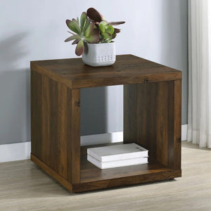 English Elm Square Engineered Wood End Table In Dark Pine - Rustic Accent With Open Shelf For Versatile Storage B016P380670-GIGA