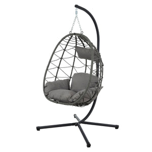 English Elm Egg Chair With Stand - Cozy Indoor Outdoor Wicker Swing Chair For Relaxation In Any Space W1703P163948