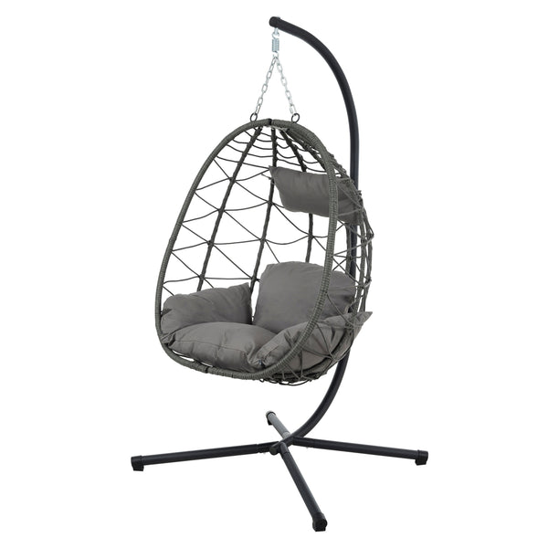 English Elm Egg Chair With Stand - Cozy Indoor Outdoor Wicker Swing Chair For Relaxation In Any Space W1703P163948