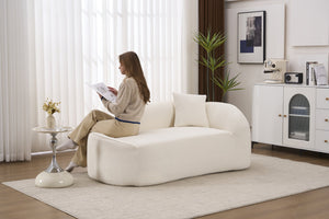 English Elm Ly-048 Sculpted Chenille Chaise Lounge Convertible Sleeper Sofa for Modern Living Spaces Milk White W2231P401698