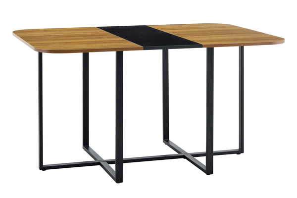 English Elm Black Two-tone Mdf Dining Table Seats Six with Metal Legs for Industrial Spaces W3875P372867