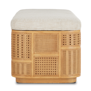 Anisa Sea Sand Storage Bench - Stylish Natural Oak with Rattan Cane Panels for Chic Spaces