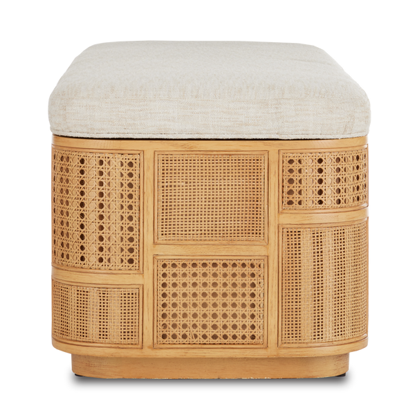 Anisa Sea Sand Storage Bench - Stylish Natural Oak with Rattan Cane Panels for Chic Spaces