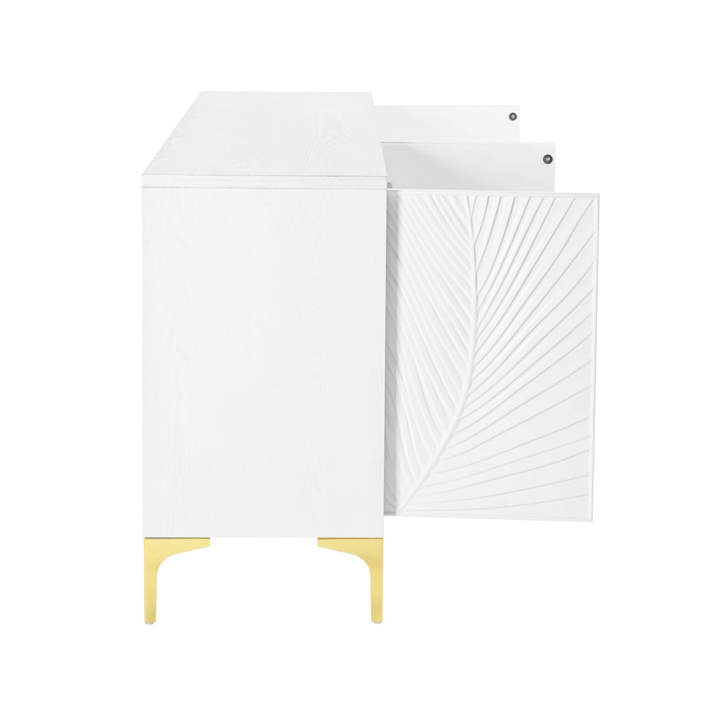 English Elm Multi-Functional Sideboard Cabinet with 4 Doors, Adjustable Shelves, Solid Wood MDF Build for Home Storage W2696P279989