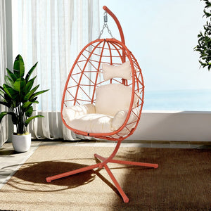 English Elm Hanging Egg Chair Pe Wicker Swing with Stand Washable Cushion Patio Bedroom T5880P497581