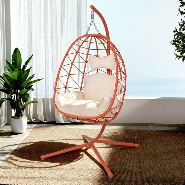English Elm Hanging Egg Chair Pe Wicker Swing with Stand Washable Cushion Patio Bedroom T5880P497581