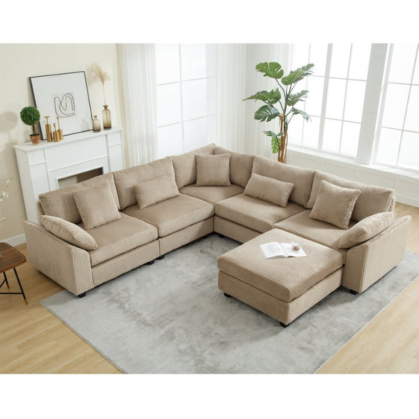 English Elm {New Arrival} Oversized Modular Sectional Sofa - Cozy Corduroy 6-Seater For Ultimate Comfort & Style! W2325S00019-GIGA