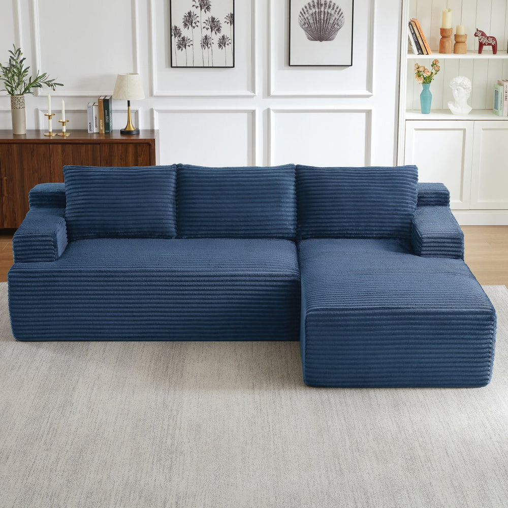 English Elm L-shaped Cloud Sectional Corduroy Sleeper Sofa Deep Seat Modular Living Room Couch W2339P424641