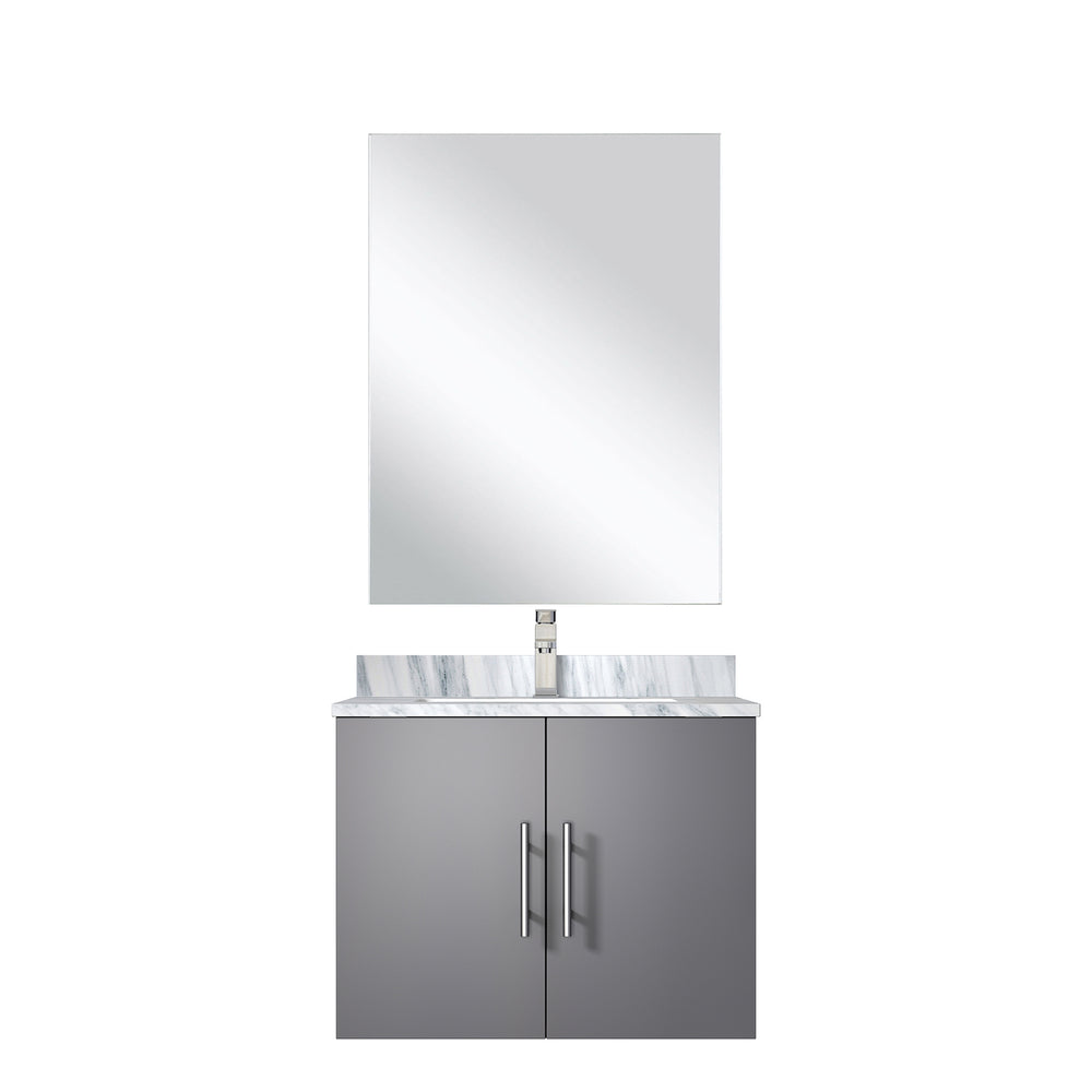 English Elm Dark Grey Single Bath Vanity Set With Carrara Marble Top, Mirror & Faucet - Compact Elegance! B2731S01295